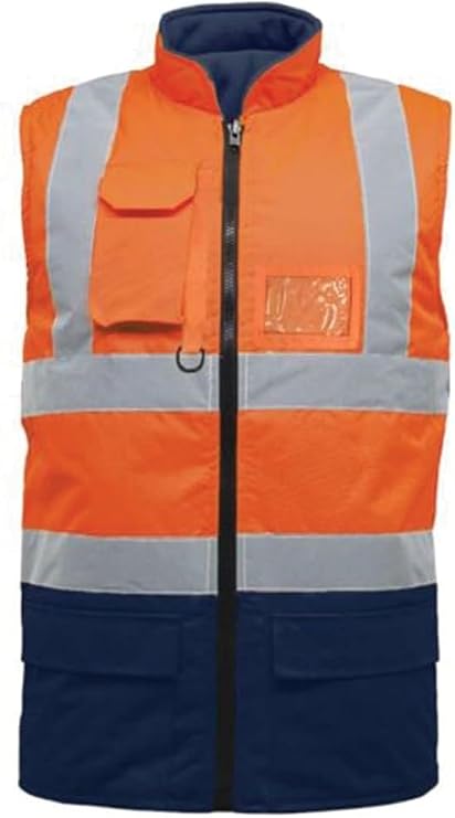 100% Polyester Hi Viz Vis Body Warmer Fleece Lined Reversible High Visibility Reflective Security Work Wear Waterproof Safety Body Warmer Jacket