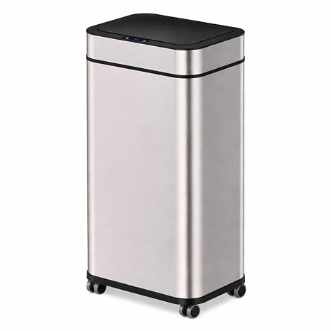 Automatic Sensor Bin with Wheels, Touchless Stainless Steel Trash Can, 360° Motion Sensor, Smart Lid, Odour Control, 30L/40L/50L (Large)