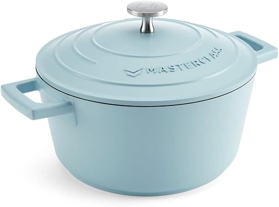 MasterClass Small Casserole Dish with Lid 2.5L/20 cm, Lightweight Cast Aluminium, Induction Hob and Oven Safe, Sky Blue