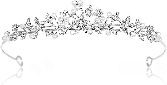 Elegant Flower Rhinestone & Pearl Crown Headband - Bridal Tiara for Weddings, Proms, and Special Occasions