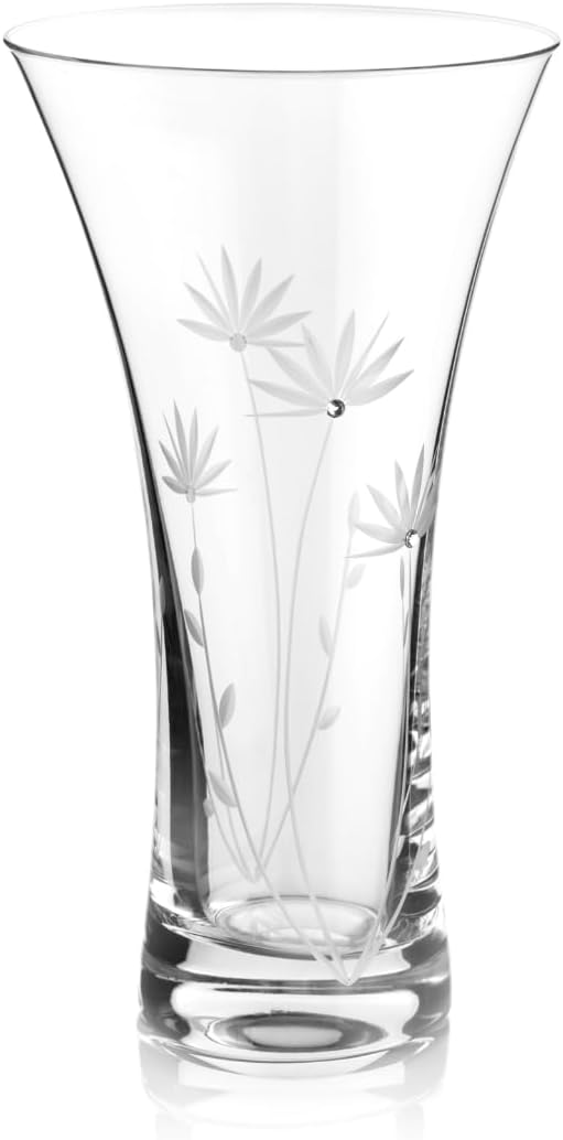 DIAMANTE Swarovski Trumpet Shaped Crystal Glass Vase "Bloom" - Hand Cut Flower Decoration with sparkling Crystals - 21cm tall in gift box