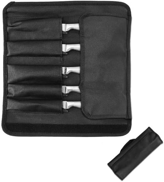 Knife Case, Heavy Duty Canvas Case with 5 Compartments, Portable Cutlery Bag for Camping, Hiking Chefs and Kitchen Lovers, Knife Friendly