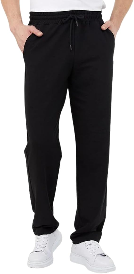 COMEOR Men's Thin Lightweight Breathable Cotton Straight Leg Jogging Pants, Long Sweatpants, Men's Jogger Training Trousers, Relaxing Tracksuit Bottoms