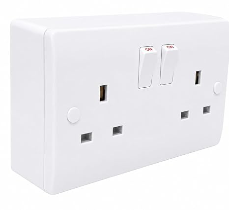 DOUBLE SOCKET AND 35mm PATTRESS BACK BOX, 2 GANG CURVED EDGE, WHITE, STYLISH AND ROBUST, DOUBLE POLE, sl410