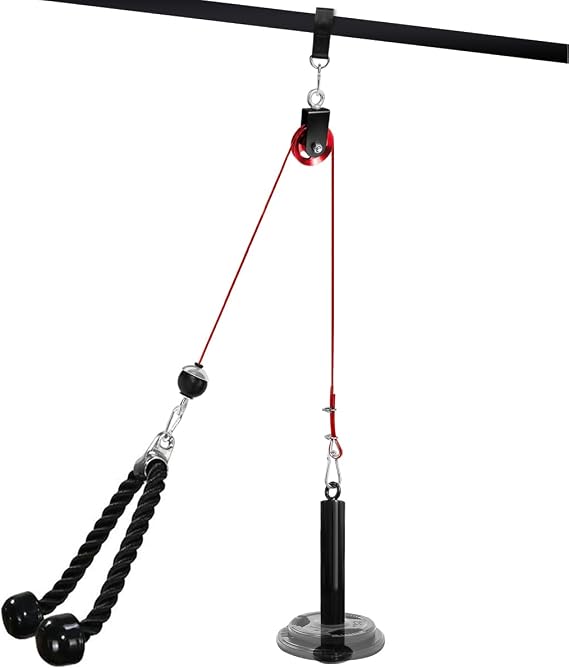 LAT Pulldown and Lift Weight Pulley System Cable Machine Fit Olympic 2 inch Attachments for Triceps Pull Down, Biceps Curl, Back, Forearm, Shoulder Home Gym Muscle Training Equipment
