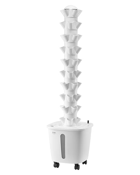 VEVOR Hydroponic Growing System, 10-Tier Vertical Hydroponic Tower with 50 Capsules, Water Pump and Wheels, Indoor Plant Germination Kit for Herbs, Fruits and Vegetables