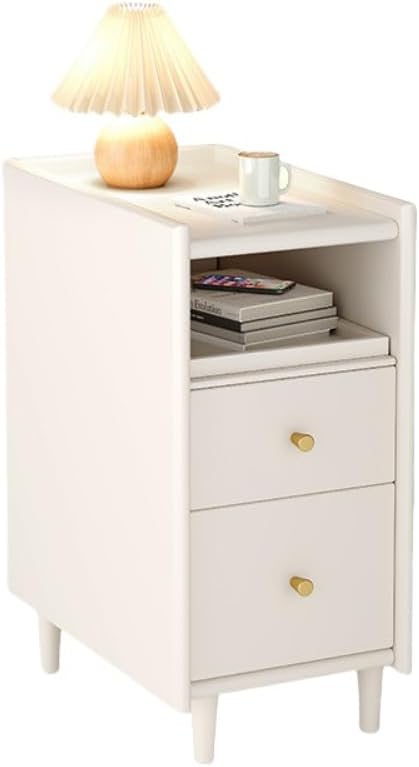 Bedside Table with Drawers, Bedside Table, Thin Slit Storage Side Table, Complete Product, No Assembly Required, Solid Wood Side Table, Living Alone, Bedside Table, Small Storage Bedside Table