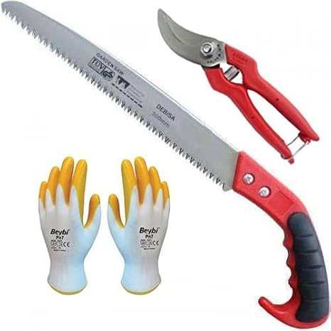 MAXZIQF 3 Piece Garden Pruning Set Fruit Branch Tree Plant Pruning Shears, Pruning Saw and Gloves
