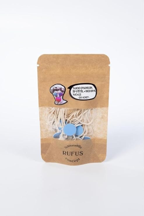 Rufus Concept Pamuk İp Fitil No:12 + Yapışkanlı Sehpa (15cm boy) 20 Adet