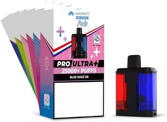 Hayati Pro Ultra+ 25k Pod Refillable–25000 pods Long Lasting System Easy Install-Pack of 1 (Blackcurrant Cotton K/Blue Raspberry)