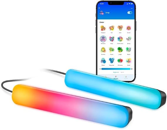 Wiz 2'li Gradient Işık Barı - Siyah (30 cm) RGBIC aynı anda birden fazla renk gösterir – kolay kurulum, Wi-Fi ile bağlanır – Uygulama/dil ile kontrol, Google Home, Alexa ve HomeKit ile çalışır [Enerji Sınıfı A]