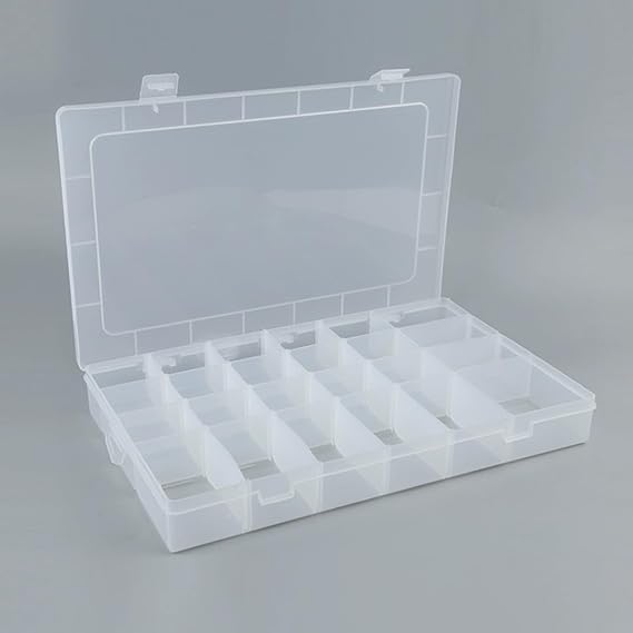 Clear Plastic Storage Boxes, 24 Grids Bead Storage Box with Removable Dividers Plastic Organiser Box, Storage Box with Compartments Screw Box Organiser for Jewellery, Sewing, Fishing Tackle, Hardware