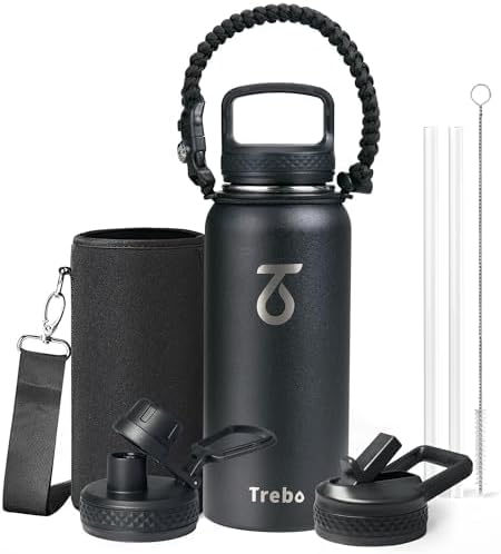 Trebo Insulated 1 L Stainless Steel Water Bottle with Paracord Handle & Bag