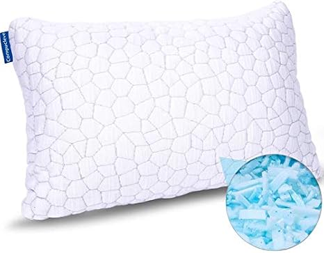 Shredded Memory Foam Pillows for Sleeping Cooling Bed Pillow with Adjustable Loft Hypoallergenic Bed Pillows for Side and Back Sleepers Washable Removable Derived Rayon Cover (1-Pack)