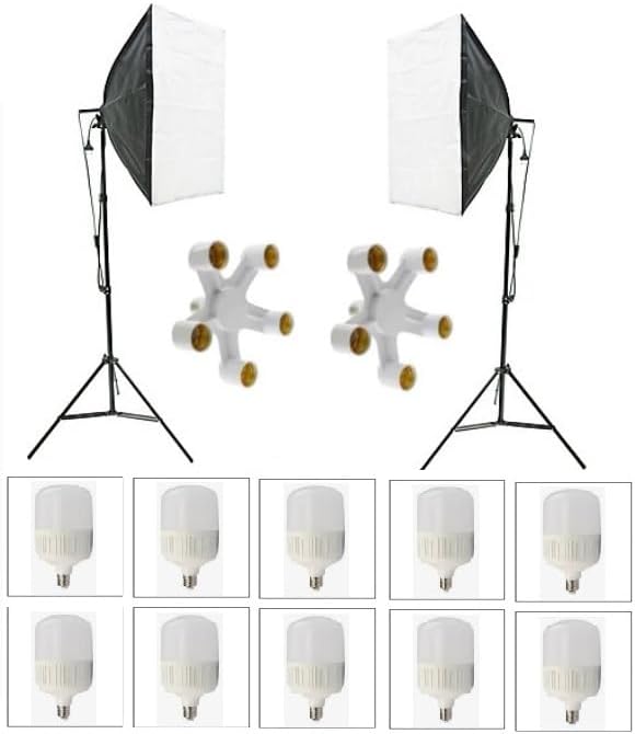 AA Plus 5 Duylu Softbox (2 Adet) + 2 M Işık Ayağı +10 Adet 20 Watt Led Lamba (Toplam 18000 Lümen) Beyaz
