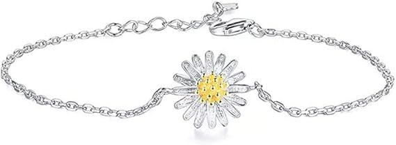 Silver bracelet,jewellery,Women 925 Sterling Silver Bracelet Exquisite Hand Carve Daisy Bracelet Sterling Silver Jewellery Gifts For Sisters Friend Couples Mom
