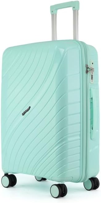 20 Inch Cabin Suitcase 100% Polypropylene Hard Shell with Aluminium Trolley Handle, Real TSA Secure Lock 3 Digit 360° Smooth Wheels Lightweight Suitcase|Green
