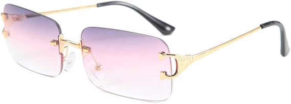 Metal Rectangular Gradient Lens Sunglasses Rimless Sunglasses for Women Frameless, Grey / pink
