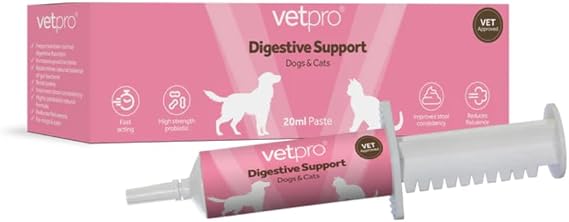 Vetpro Digestive Support Probiotic Paste for Cats & Dogs 20ml Syringe | Vet Approved | Natural High-Strength Probitotic Paste to Replenish the Natural Gut Bacteria
