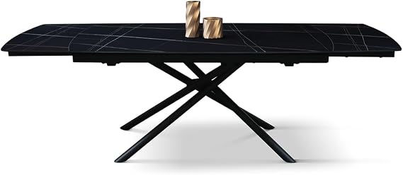 PAZZO DESIGN Vito id_2208 Extendable Table Black Ceramic Top Sahara Black Metal Legs Kitchen Living Room Ceramic 140 x 90 x 75 cm