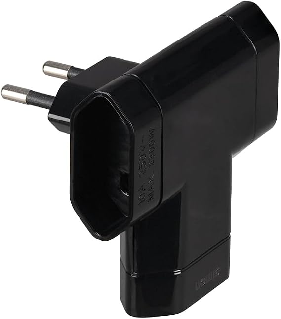 Simon – Adapter 3 Outlets Extra Flat 10A (250V, 2500W), Multiple Compact Plug for Small Spaces, Black