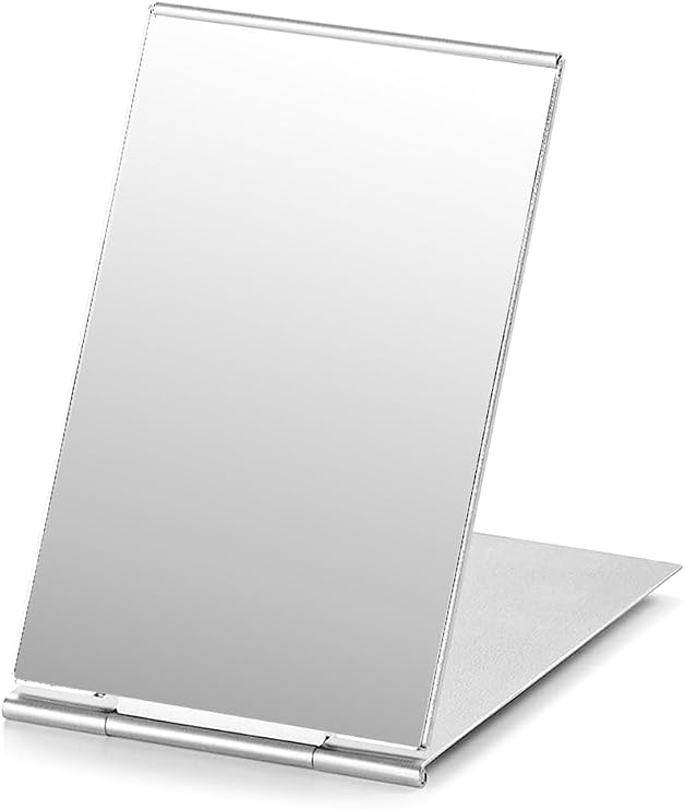 Compact Mirror, Portable Folding Mirror, Ultra Slim and Durable with Aluminium Shell, Handbag Mirror for Travel, 12 x 8 cm, Medium
