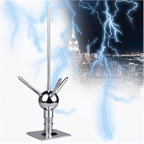 Lightning Rods Are Suitable for Homes, Lightning Rod Kit for Roof, Three-Pole Spike Brass Detachable Copper Lightning Protection Equipment, for Roofs, Schools