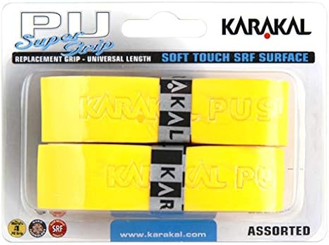 Karakal Super PU Replacement Grips - Pack of 2 - Tennis - Squash - Badminton - Retail Package (Yellow)