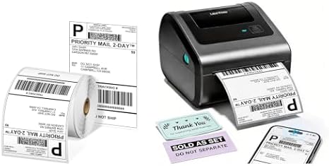 Phomemo D450BT Label Printer, 4 x 6 Inches, Bluetooth Compatible, Thermal Printer & 250 Sheets, Thermal Label Stickers, 4 x 6 Inches, A6, 250 Sheets