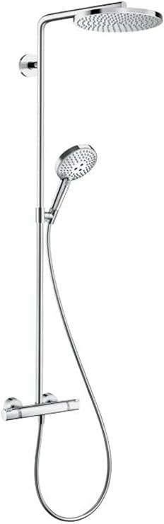 hansgrohe Raindance Select S - shower system with thermostat, hand shower (3 sprays), hose 1.60 m and overhead rainfall (240 mm) round, chrome, 27633000