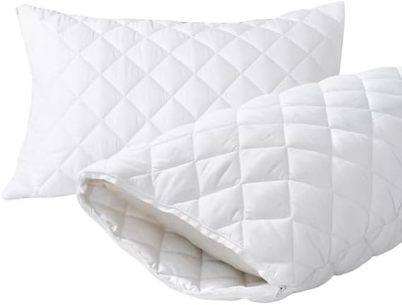 Luxury Pillows 2 Pack with Quilted Covers Bounce to Back Pillows with Waterproof Cover Anti-Allergy Pillow are Machine Washable, Hollowfiber Filling Bed Pillow.