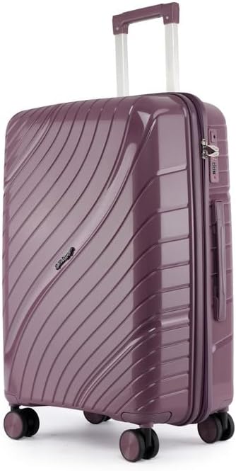 Carry On Cabin Suitcase 55 x 38 x 22 cm, 20 inch - 100% Polypropylene Hard Shell Aluminium Trolley Handle Real TSA Secure Lock 3 Digit 360° Smooth Wheels Lightweight Dark Purple