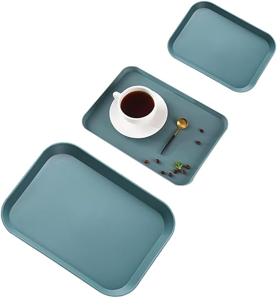 Pack of 3 Serving Trays Plastic Rectangular Multifunctional Rectangular Tray Plastic Rectangular Small Trays Kitchen Food Tray for Kitchen Hotel School (Green)