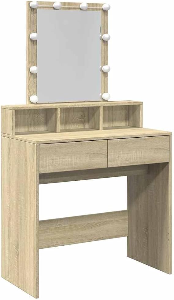 vidaXL Dressing Table with LED Sonoma Oak 80x41x144.5 cm