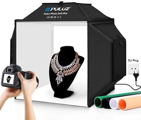 Coverzone Puluzz Katlanabilir Fotoğraf Çekim Çadırı 40x40x40 cm, 144 LED 7900LM 5500K Işıklı Ürün Fotoğraf Stüdyosu, 6 Arka Fonlu Taşınabilir Light Box, Online Mağaza Ürün Çekim Kutusu 36W (PU5040)