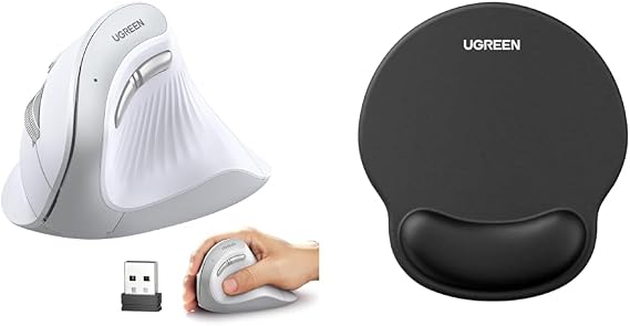 UGREEN Vertical Wireless Mouse, Bluetooth & 2.4GHz Quiet Mouse & Mouse Pad