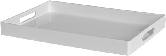 Argon Tableware 34.5 x 30cm Serving Tray with Handles - White - Rectangular Tray Metallic Decorative Breakfast Platter Melamine Food Dish for Eating, Snacks, Drinks, Food Serving