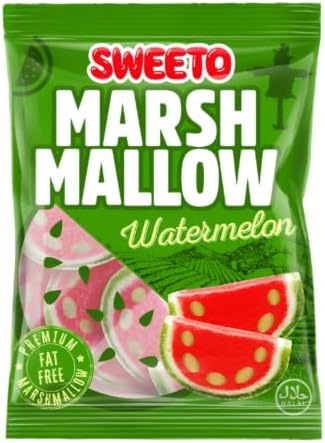 Sweeto Novelty Marshmallows | Case of 12 Bags | Fun Shapes, Fruity Flavours & Soft Texture | Bulk Party Treats (Sweeto Watermelon Marshmallows 12x140g)