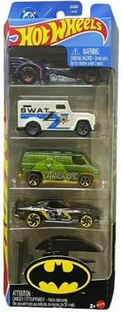Hot Wheels Batman 5 Pack [Batmobile, Batplane, Boulevard Bruiser, 70s Van, Armored Truck] 1:64 Scale Diecast Toy Vehicles