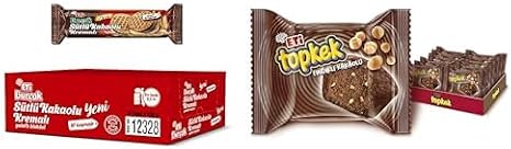 Eti Burçak Sütlü Kakaolu Kremalı Yulaflı Bisküvi 100 g x 12 Adet ve Eti Topkek Fındıklı Kakaolu Kek 35 g x 24 Adet