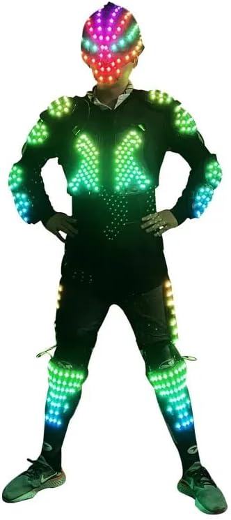 Earthradius LED Robot Costume Man Luminous Clothes Light Up Armor Skull Helmet Stage Dance Performance Show Dress Up