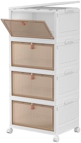 Storage Boxes with Lid - 4-Tier Plastic Storage Drawers, Stackable Boxes, Organiser for Bedroom Living Room