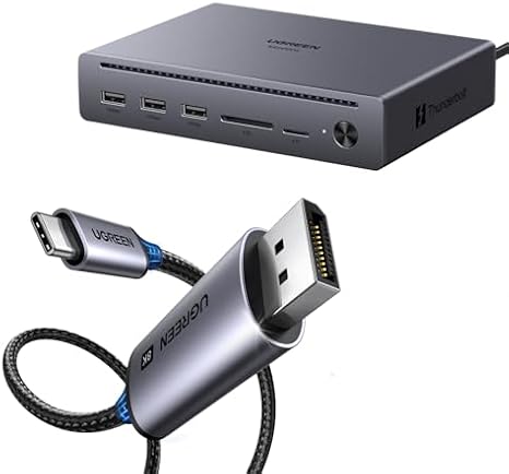 UGREEN Maxidok Thunderbolt 5 Docking Station, Revodok 10-in-1 TB5 Dock, 120Gbps Max Transfer, Single 8K, Dual 6K@60Hz Display, 100W Max Laptop Charging, 1GbE & USB C to DP 1.4 Cable (2m)