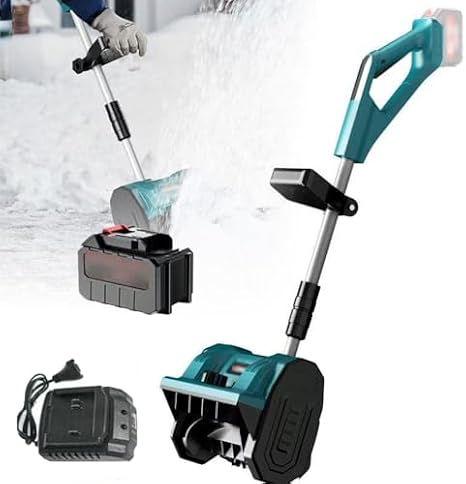 Snowplow Electric Snow Shovel, 15 Batteries Cordless Electric Snow Shovel, Electric Push Snow Blower, Telescopic Adjustment, Cleaning Width 30CM,with a Batteries and a Charger,For Patio, Pla