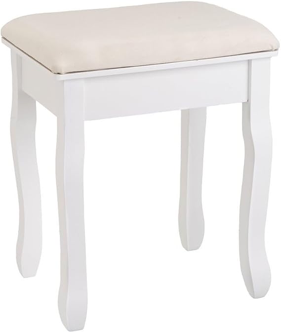 Classic vanity stool in white paulownia wood 50x30x39cm