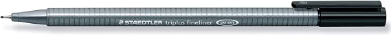 Staedtler Triplus Fineliner Pen Ergonomic Barrel 0.8mm Tip 0.3mm Line Black Ref 334-9 [Pack 10]