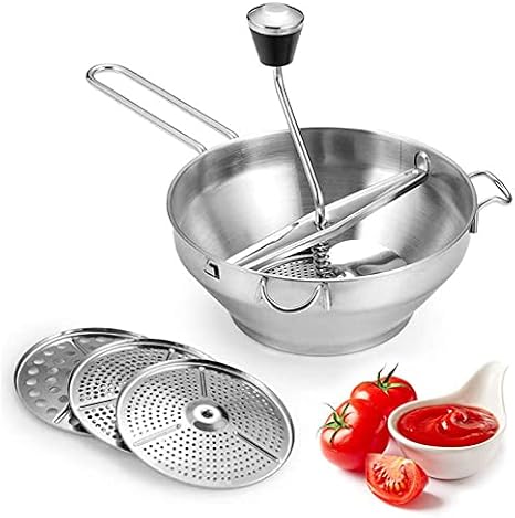 Edelstahl Passiergerät Manuelle Passiermühle mit 3 Siebeinlagen Rotationsmühle Lebensmittelmühle Marmeladenpresse Gemüse Obst Kartoffel Knoblauchpresse