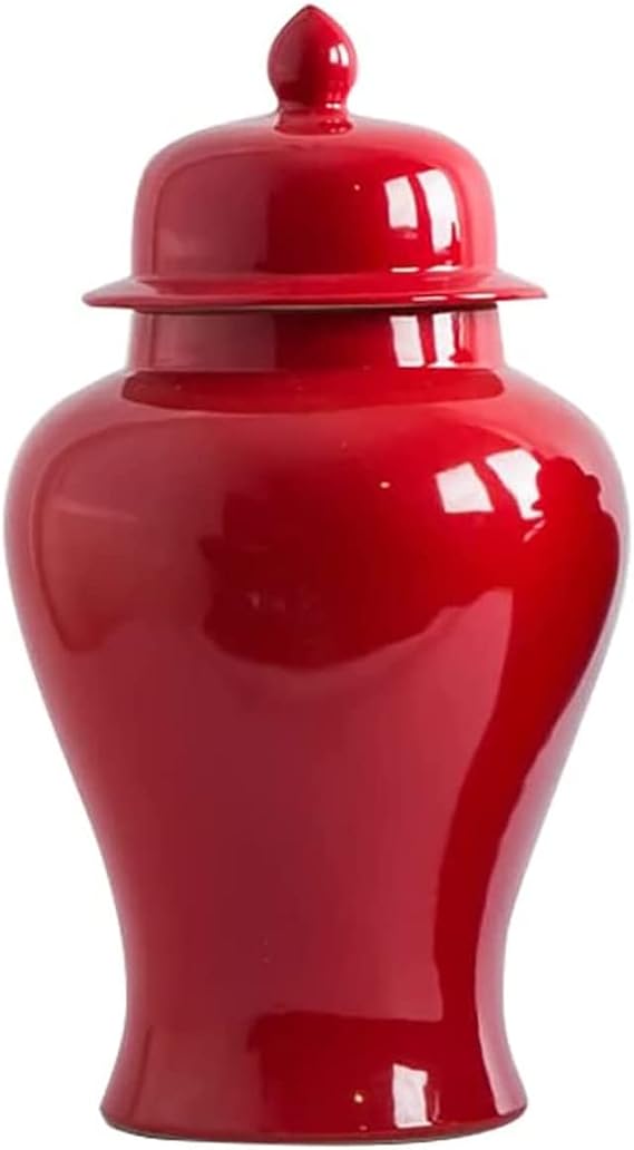 Red Ceramic Temple Jar, Decorative Handmade Ceramic Ginger Jar with Lid, Ceramic Vase Jar, for Home Decor, Tea Cans, Storage Jars [Energy Class A]