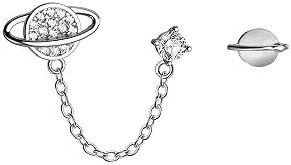 Cz プラネット カフ チェーン ダブル ピアス クローラー クライマー レディース ガールズ 925 スターリング シルバー 低刺激性 アシンメトリー オパール スタッド タッセル ダングル ドロップ かわいい ジュエリー 誕生日 記念日 Bff ギフト 娘