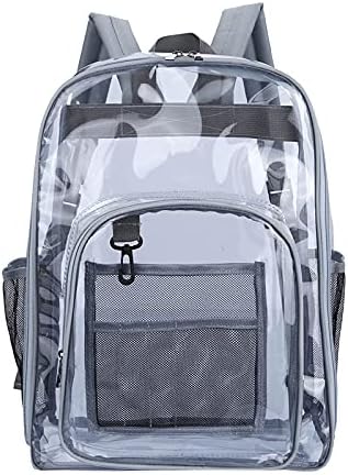Clear Backpack Men Women Heavy Duty PVC Plastic Transparent Casual Rucksack School Backpack See Through Bookbags for Teen Girls Boys (Grey)